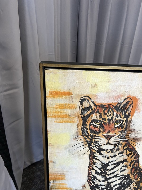 Vintage OIL PAINTING Leopard Mid Century Modern framed art TURNER WALL ACCESSORY gallery