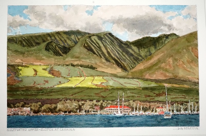 Hawaii Watercolor Painting Lahaina Maui from the Ocean by Larry Segedin #203