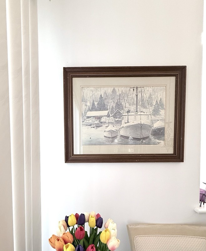 Old Watercolor Winter Marina Boat Signed Maurice Day (1893-1983) Framed 21x28” gallery