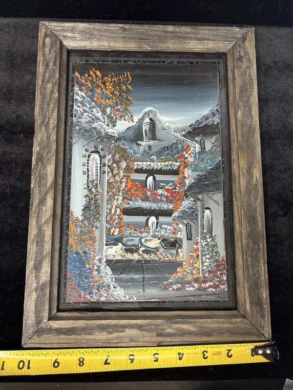 Hand Painted Oil on Mexican Terracotta Tile Art Signed Alvarado Framed