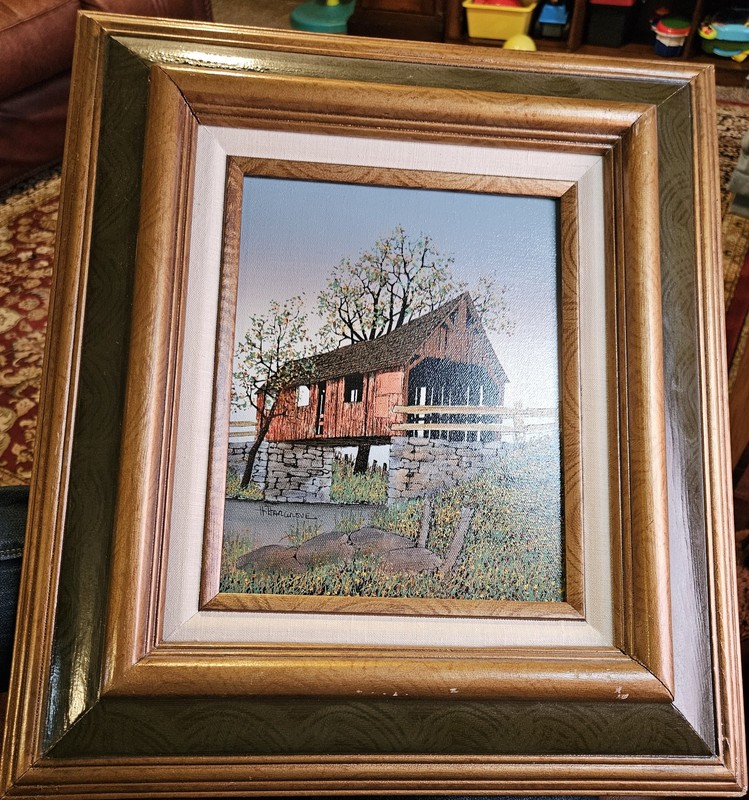Signed H. Hargrove, "Covered Bridge" Oil Painting (Certificate of Authenticity) gallery