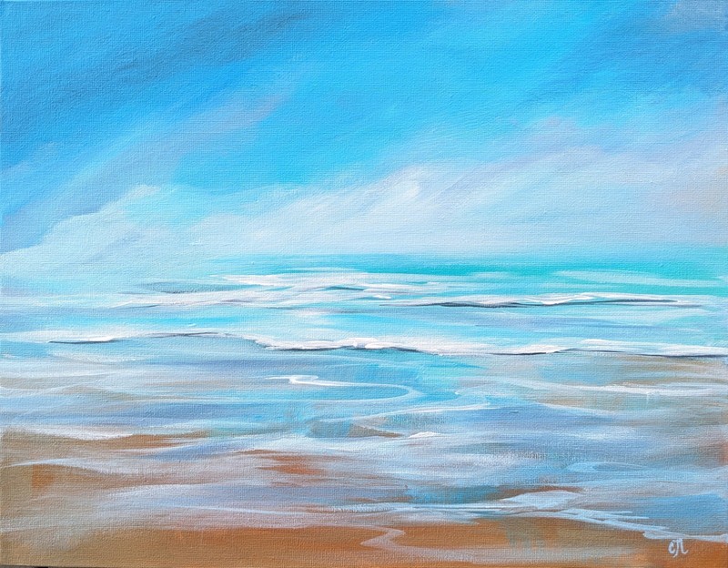 Original Painting on Canvas. Coastal Seascape. Ocean Art. Beach Landscape. 11×14