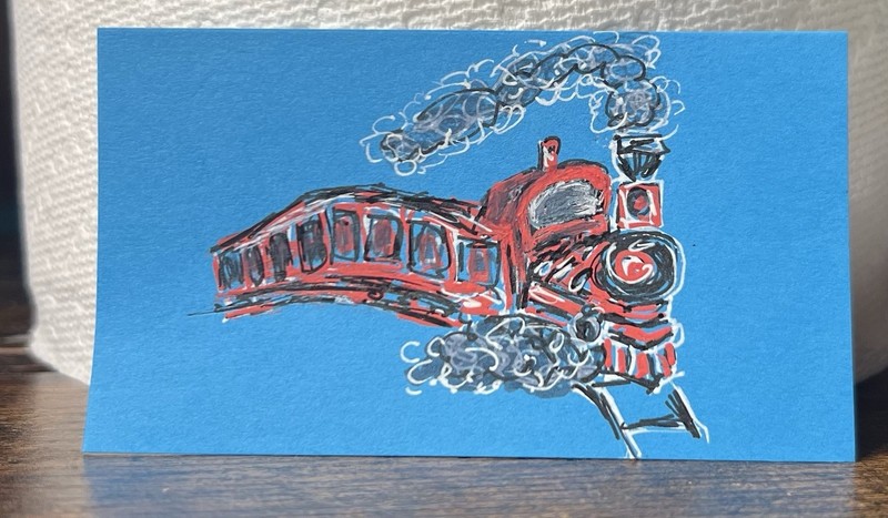Aceo Art Card Size 2×3.5 Train Signed By Artist