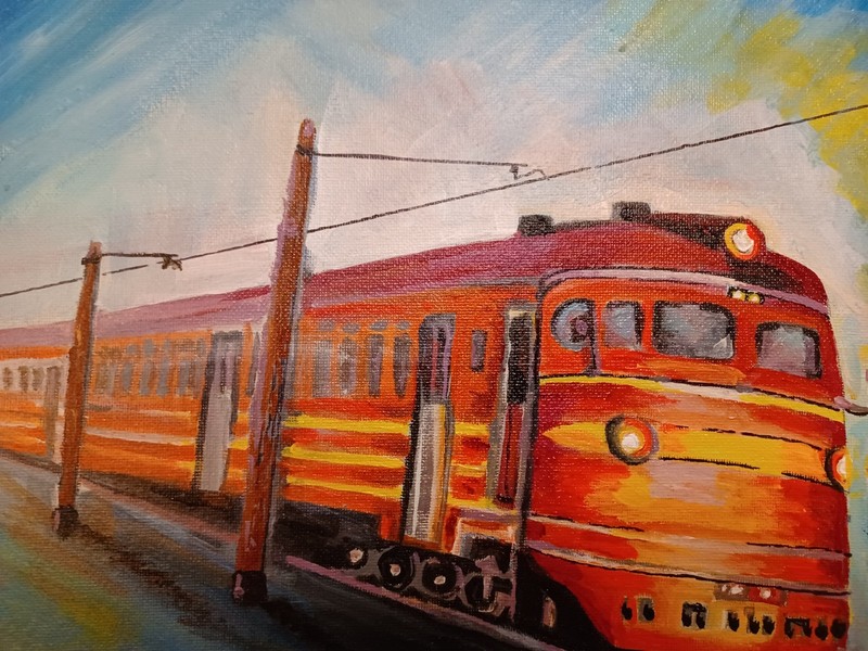 Train, Locomotive, Original and Signed Acrylic Painting