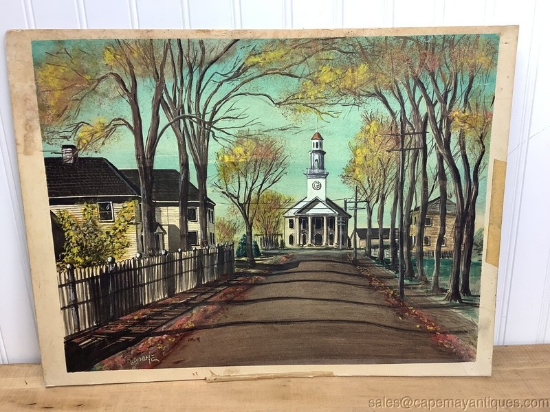 Drawing Colored Pencil Charcoal Quaint American Town Picket Fence State Building