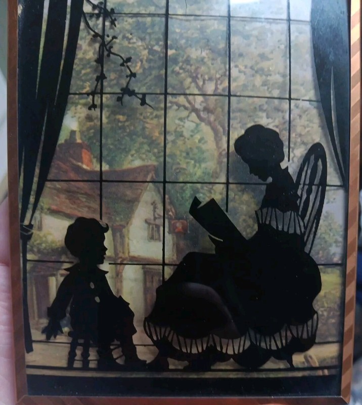 Vintage Reverse Silhouette Mother Reads To Child Window Convex Bubble Glass gallery