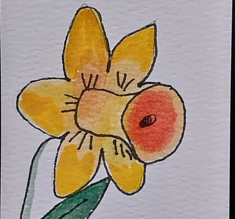 ACEO Original Painting OOAK Mini Art “Daffodil ” 3.5×2.5 ATC ~ Signed by GAT