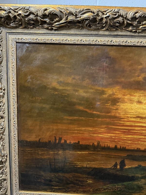 ANASTASI AUGUSTE (1820 - 1889) French Sunset Landscape Oil on Canvas Painting gallery