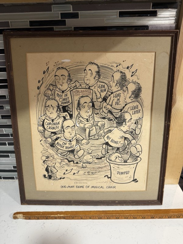 One Man Game of Musical Chairs. Buffalo Evening 1974 Political Satire 24×18