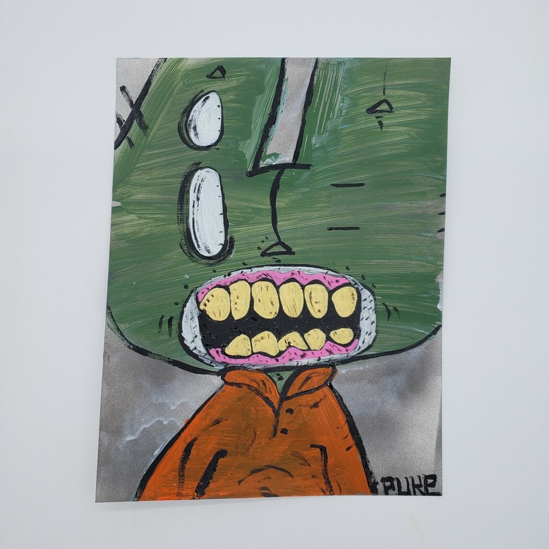 Original Gold Tooth Rusty Cat Art Acrylic Painting by NYC graffiti artist PUKE