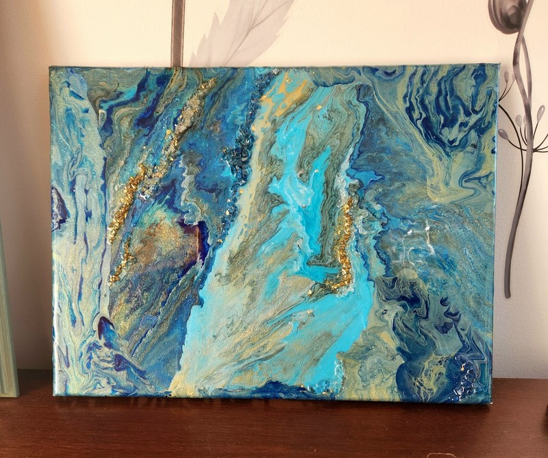 Blue & Gold Resin, Fluid Art