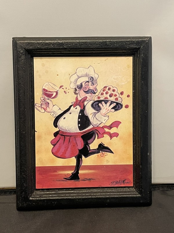 Fat Chef With Wine Noodles And Meatballs Black Frame