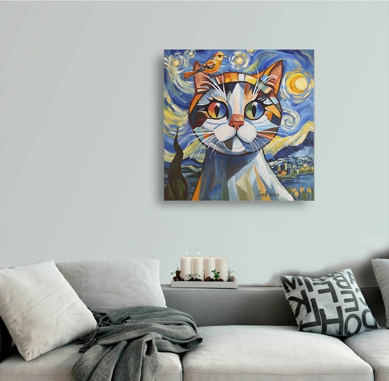Tell Me About Van Gogh – Cat Portrait Original Conceptual Painting Signed Artist gallery