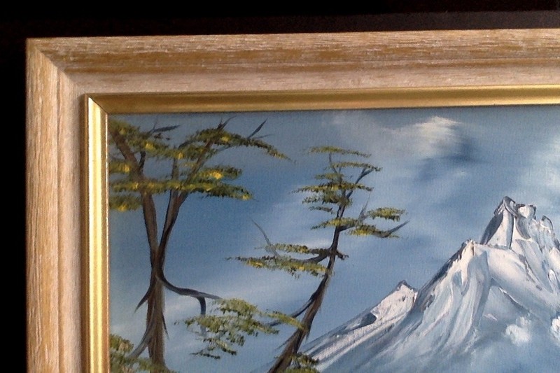 Framed Landscape Oil Painting On Canvas Mountain Seashore Wave 16 x 20 Inches gallery