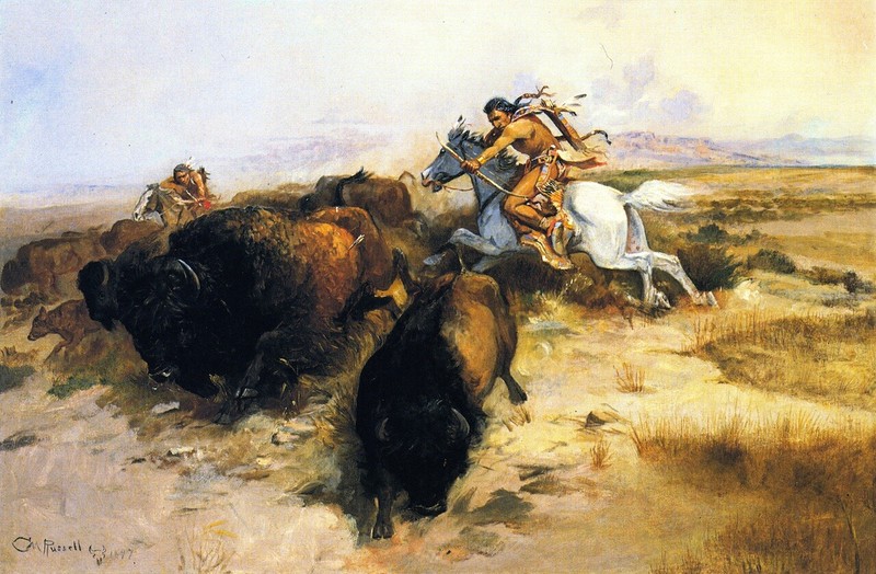 Oil painting horseman horse in landscape art Buffalo-Hunt-Charles-Marion-Russell