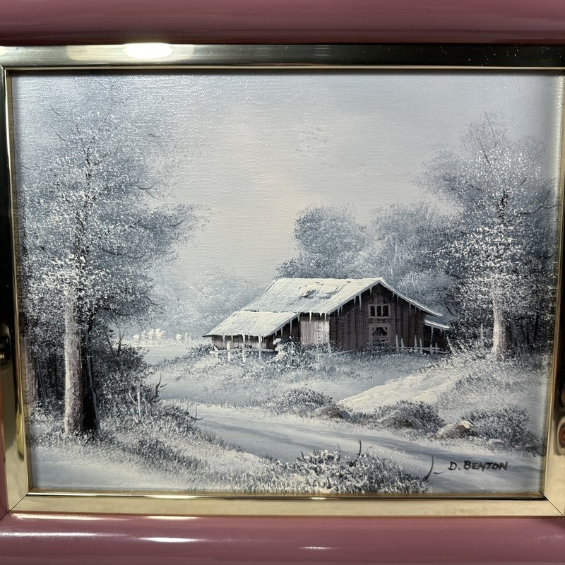 Winter Scapes Barn And Winter Home 8x10 Paintings Framed 11x13 Frame By D Benton gallery