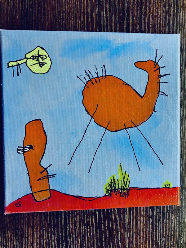 e9Art 8×8 ‘in the desert he lived a curious life’ childlike art brut primitive