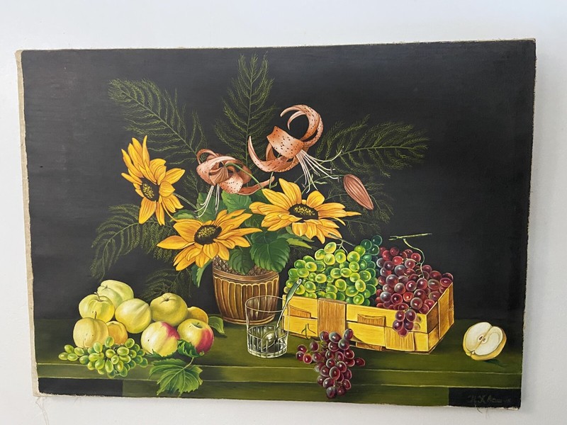 Flowers Painted By Hand Oil, Canvas 25 x 28 Inch