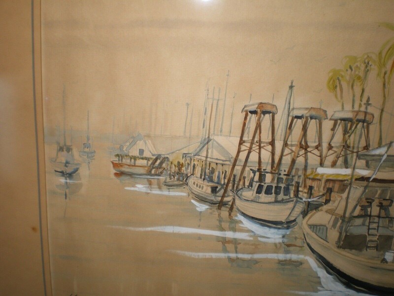 Harry Hering Gordon River Tin City Naples Florida Boats Dock Wharf Coastal 21x15 gallery
