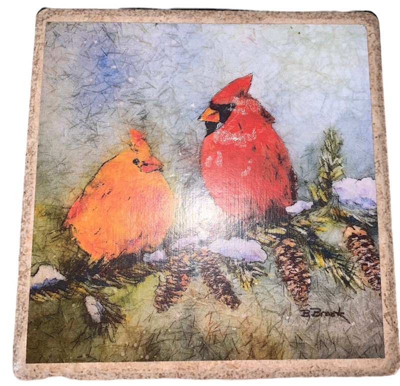 Barbara Brooks Watercolor Reproduction on Italian Tile Redbird