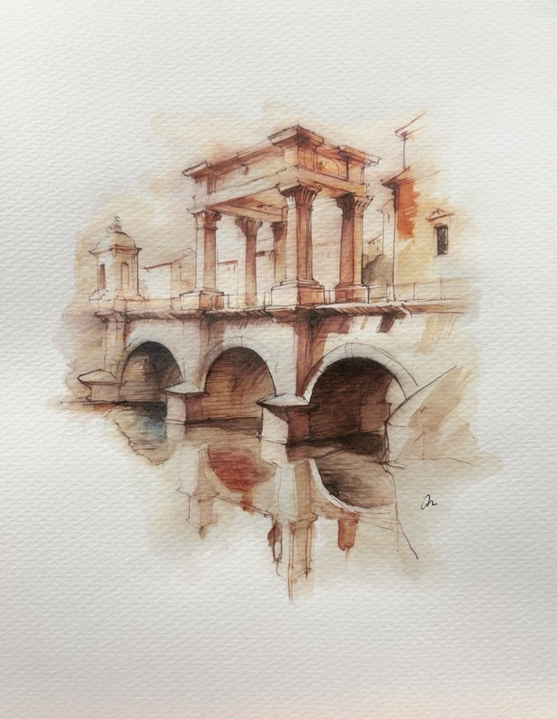 Original 8×10 Watercolor Painting Roman Architecture