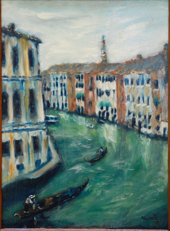 Original oil painting Italy Venice Waterway. Oil on hardboard wall art