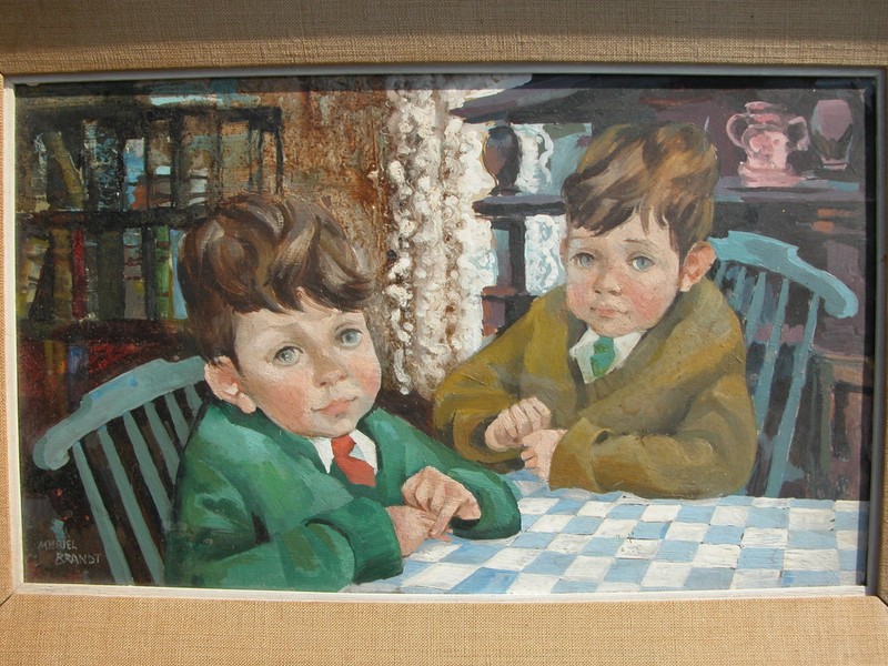 MURIEL BRANDT Listed IRISH Artist THE BROTHERS Oil Board Painting DAWSON GALLERY