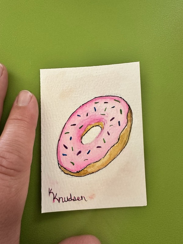 ACEO original Pink Frosted Donut, The painted kiwi