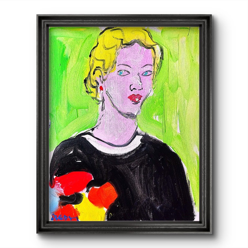 Original Woman with Flowers Painting Canvas Neo Expressionist Art Decor 11×14
