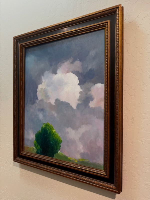 White Clouds Calm Afternoon Signed YASAMI oil painting canvas framed 24" x 20" gallery