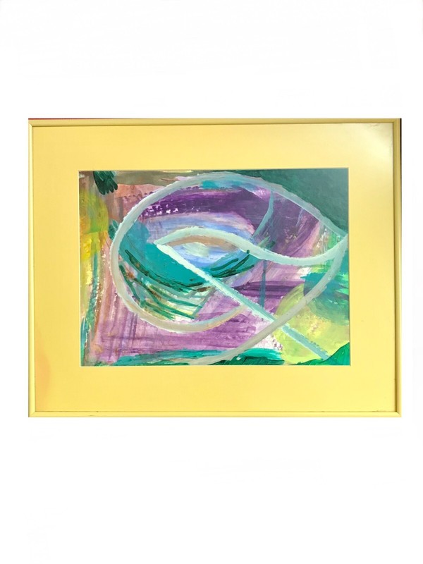 original 1980s Post Modern Abstract green purple abstract acrylic Painting/ 80s