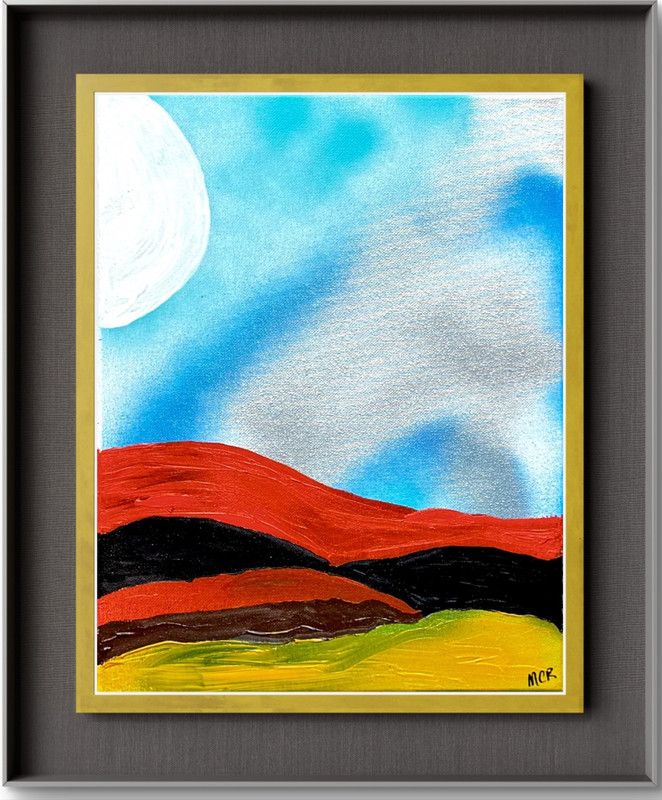 Moon Minimalist Night Sky Landscape Mixed Media Art Painting 11×14 OOAK