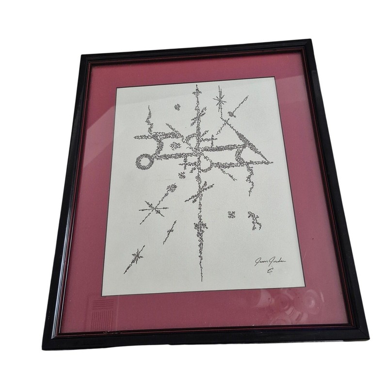 Signed Jason Jordan Ink Drawing Abstract Cybersigilism Art 15×18 Framed OOAK