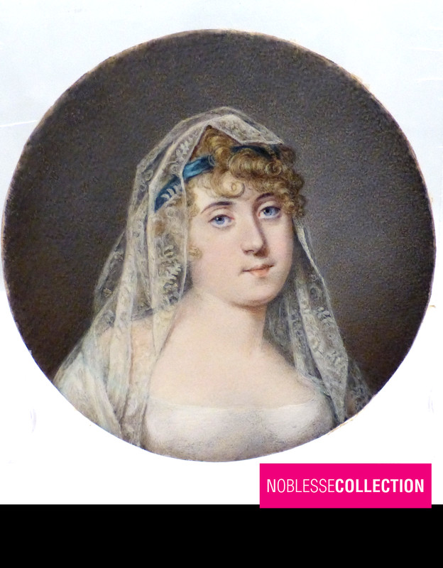 ANTIQUE EARLY 1800 FRENCH MINIATURE HAND PAINTED BARONESS D’ARMENDARITZ PORTRAIT