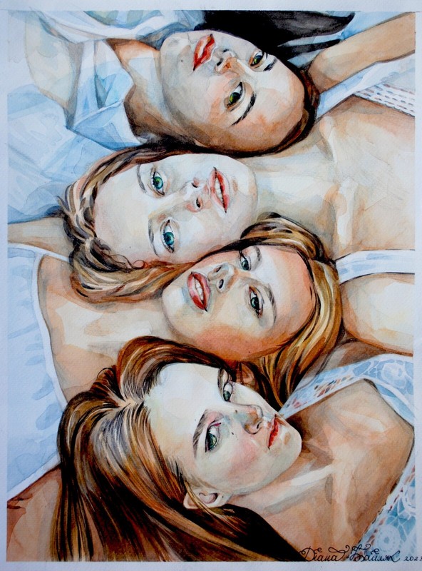 Portrait of women in white clothes 30×40 watercolor, painted in 2023