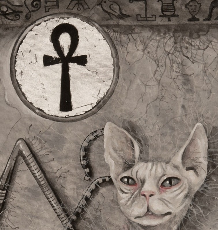 painting contemporary art modern esoteric egyptian symbol sphynx cat animal aceo gallery