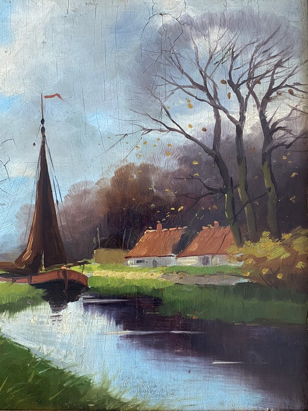 Antique Boat Polder Church Pathway Landscape Impressionism Folk Dutch Painting gallery