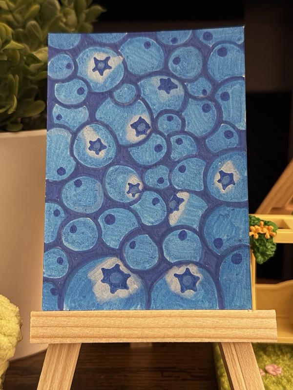 ACEO Original Artwork Blue Berries Fruit Food Abstract Painting Pattern Cute gallery