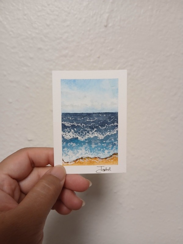ACEO Art Card Original Watercolor and Gouache Seascape Painting Signed By Artist