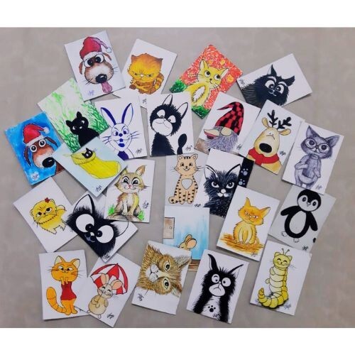 ACEO Original Pets 25 PCS Art Card Acrylic 100% Hand Painting Free Shipping NEW