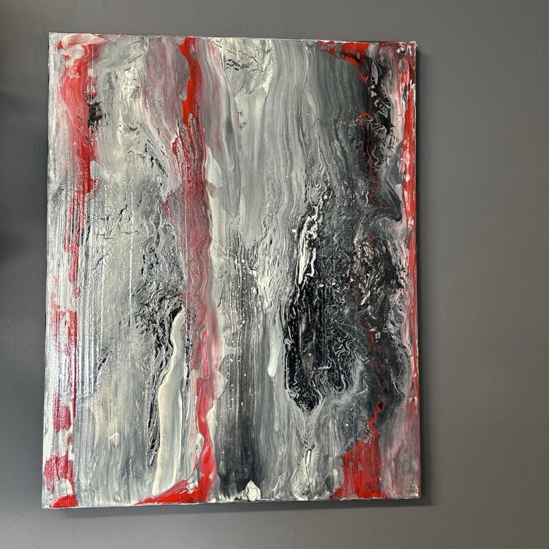 Canvas Painting 16 X 20 Black Red Gothic Acrylic Signed Titled Haunted Attic gallery