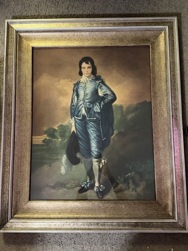 Vintage Blue Boy Framed Art 38 x 32 in Gorgeous Frame Heavy