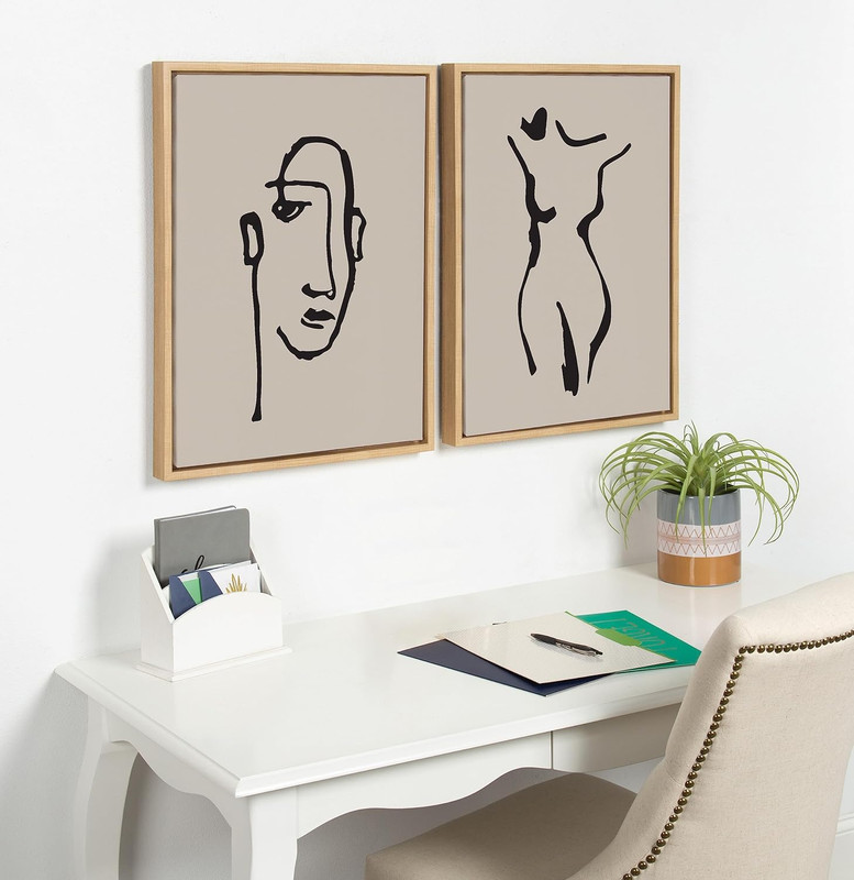 Sylvie Minimalist Neutral Line Art Drawing Body Framed Canvas Wall Art by the Cr gallery