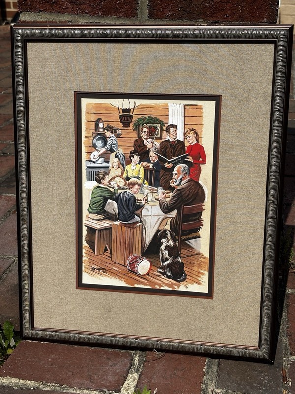 Hughes – Vintage Signed Original Art Oil Painting Christmas Songs 1965