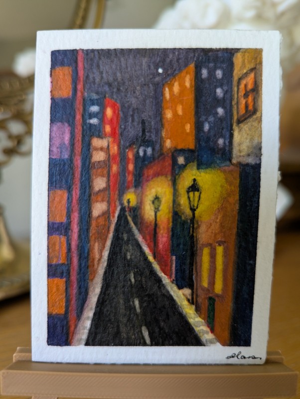 ACEO ATC original hand painted art card, watercolor wax sealed 300g cotton paper