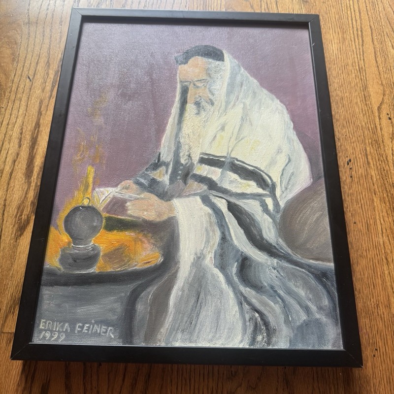 Vintage Original Signed Portrait Painting | Judaica Art Jewish Rabbi | Framed gallery