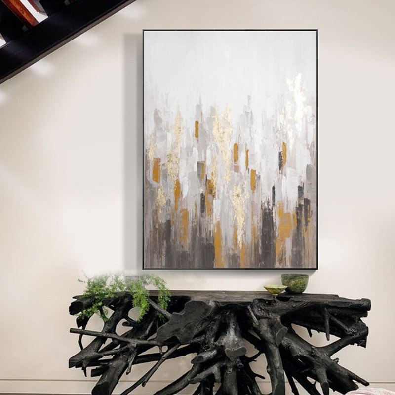 Black White Gray Oil Painting Abstract Handmade Canvas Decorative Mural Unframe