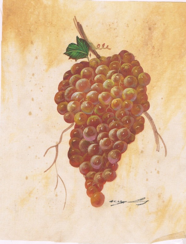 Handmade Grapes Fruit Painting Still Life Nature Art On Silk Cloth 7×9 Inches