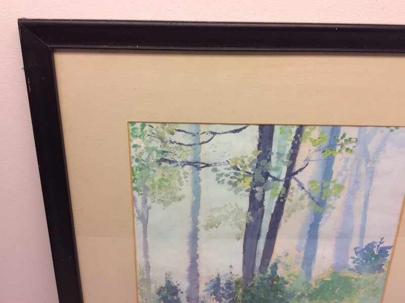 Original Signed Watercolor Painting Fall River MA Forest Leaves Black Framed Art gallery