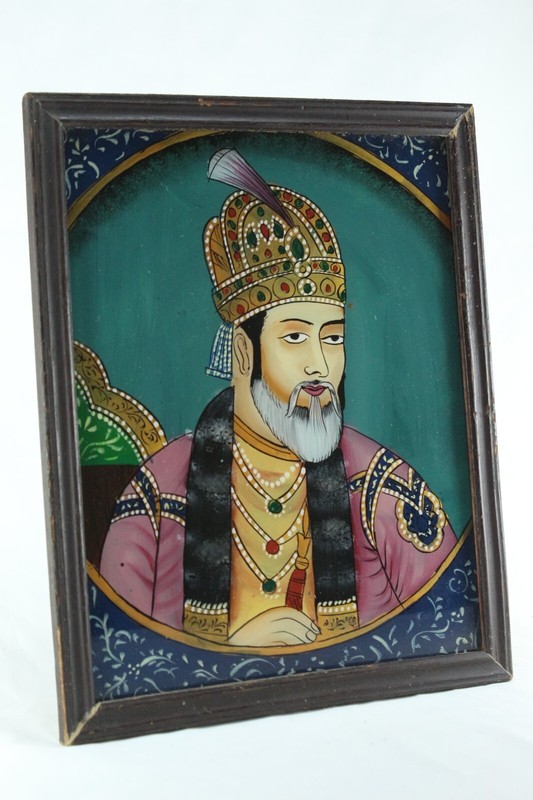 Mughal Emperor Bahadur Shah I | Reverse Glass Painting, Vintage Art, Wall Decor